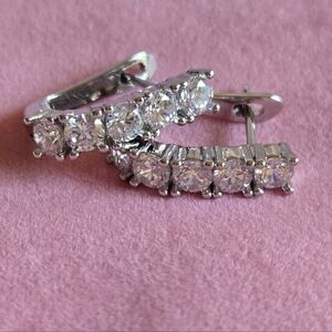 Moissanite Pave Hoop Silver Plated Stainless Steel Earrings NWOT